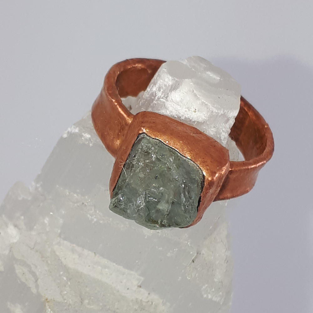 aquamarine & copper squarish ring